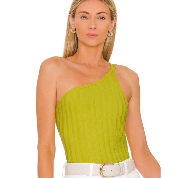 Jonathan Simkhai M Tank Top Peri Rib Jersey One Shoulder Chartreuse Green Shirt - Picture 2 of 10